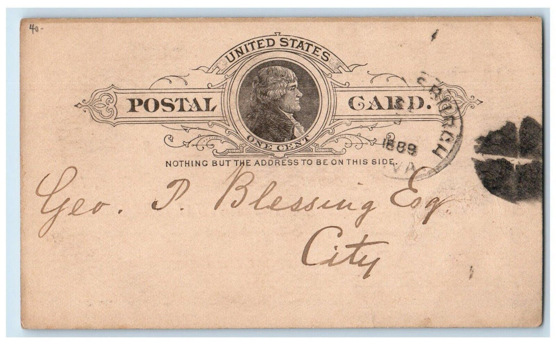 1889 Office of the Farmers and Mechanics Mutual Insurance Company WV Postal Card
