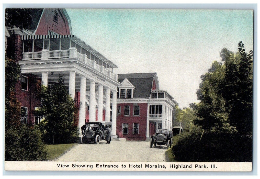 c1910 View Showing Entrance Hotel Moraine Cars Highland Park Illinois postcard