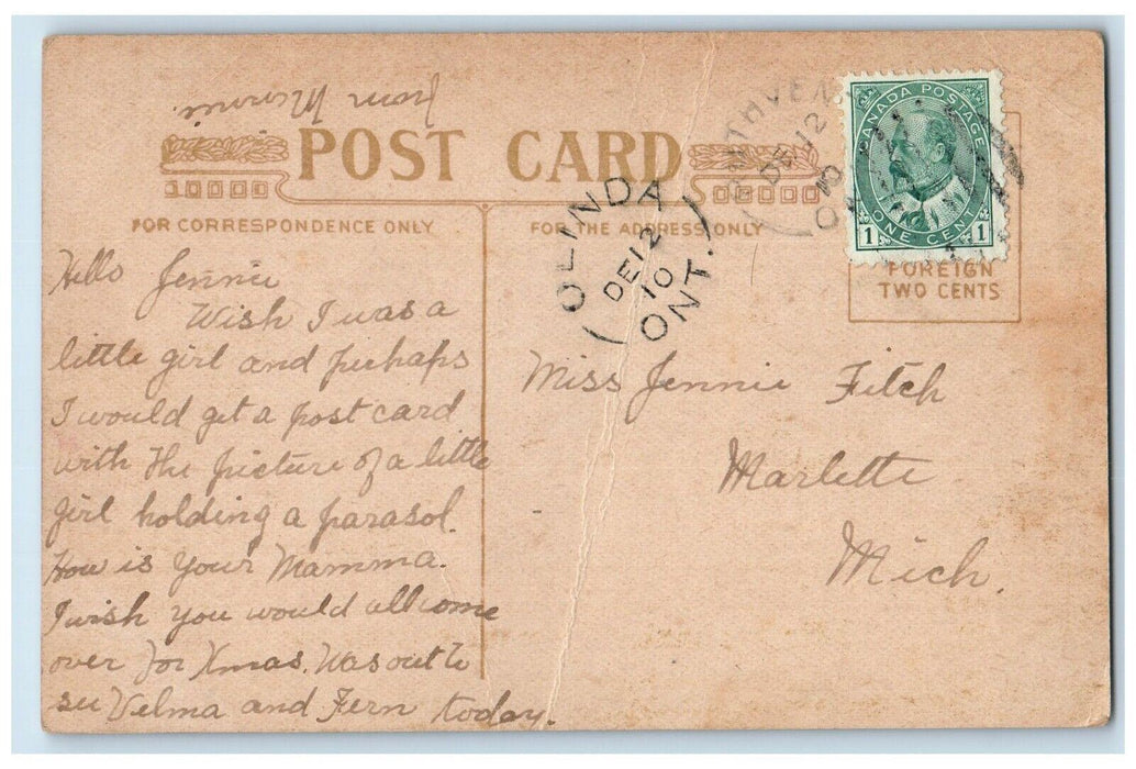 1910 Cute Cat Kittens Basket Waiting To See You Olinda Ontario Canada Postcard