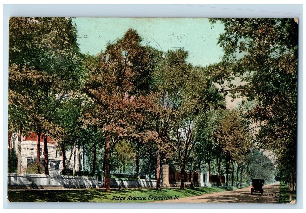 1910 Ridge Avenue Street Road Classic Car Evanston Illinois IL Vintage Postcard