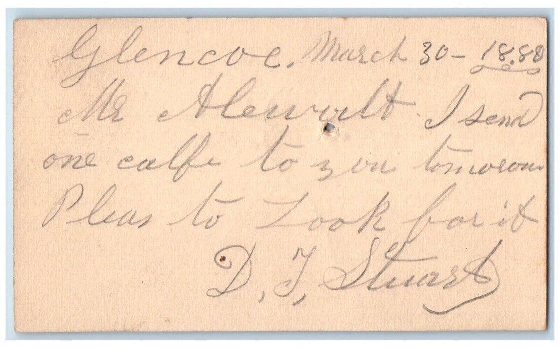 1880 Please Look For It Message Glencoe Baltimore Maryland MD Postal Card
