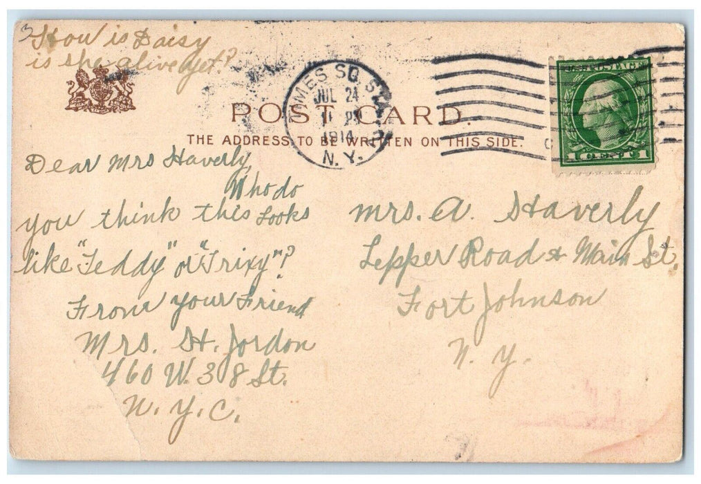 1914 Fox Terrier Dog Helena Maguire Times Square New York NY Antique Postcard