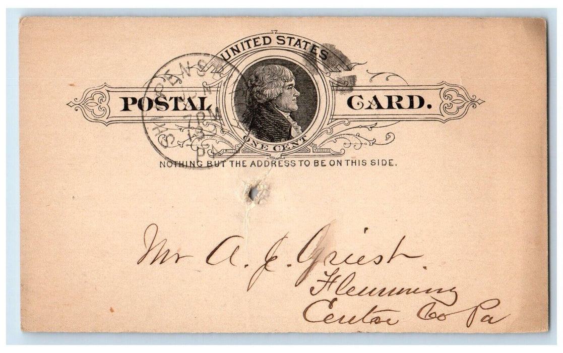 1891 Send Your Orders for more Goods Shippensburg Fleming Co PA Postal Card