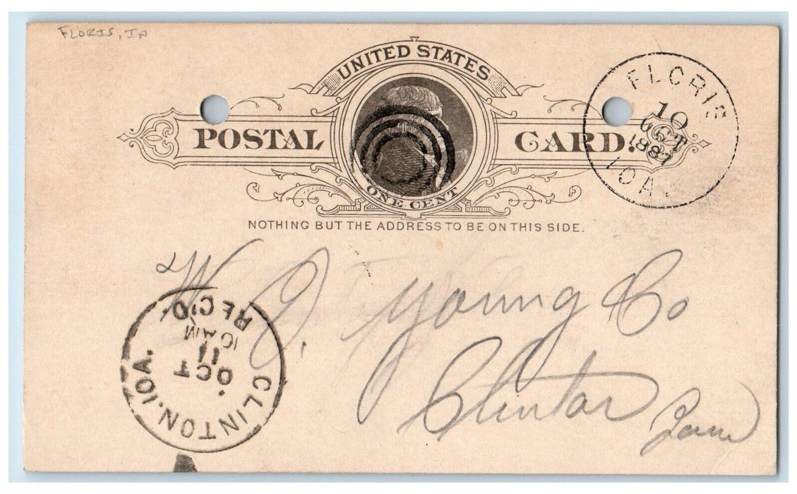 1887 Please Send Car of Lumber Floris IA Clinton IA Antique Postal Card