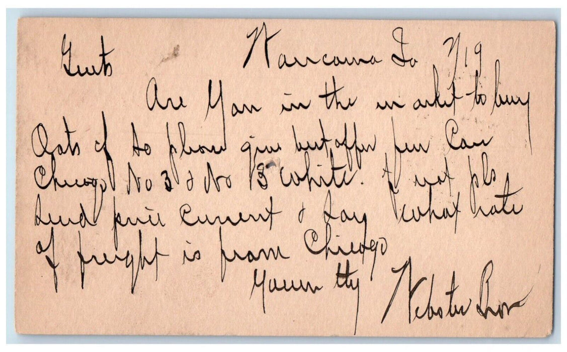 1886 Rate of Freight Offer Waucoma Iowa IA Baltimore MD Antique Postal Card