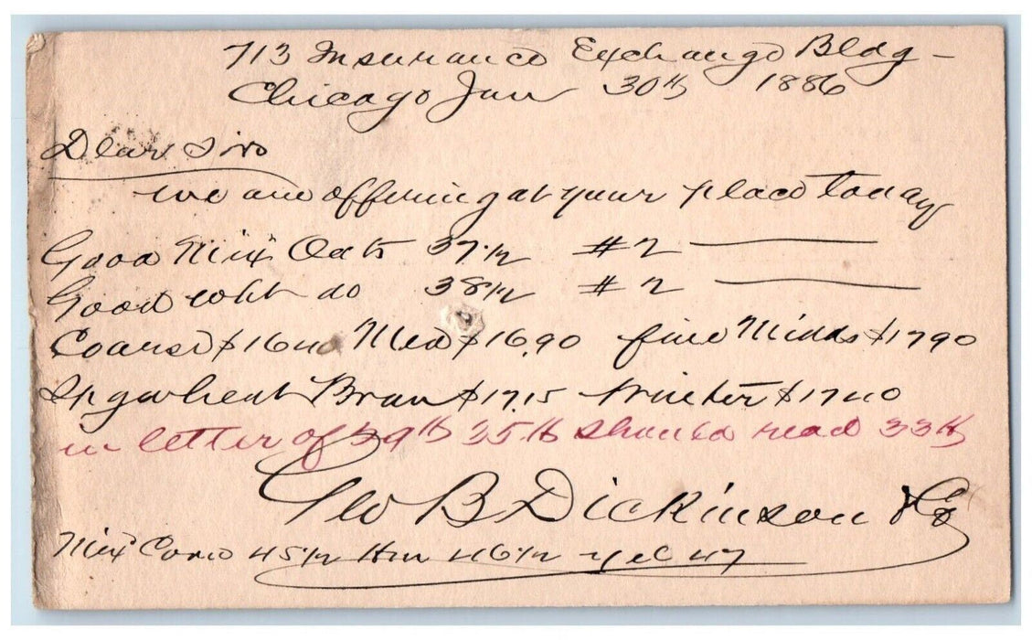 1886 713 Insurance Exchange Building Chicago Illinois IL Antique Postal Card