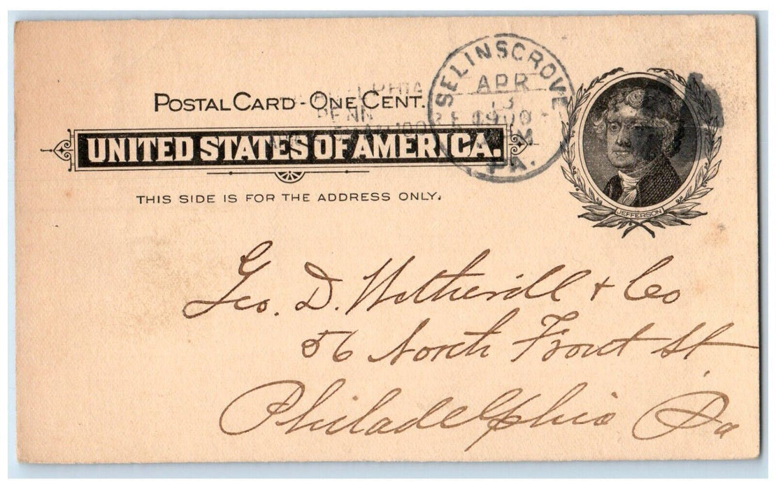 1900 Send Sample Selinsgrove Philadelphia Pennsylvania PA Antique Postal Card