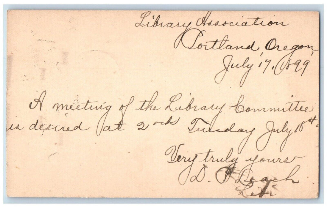 1899 Meeting of Committee at Library Association Portland Oregon OR  Postal Card