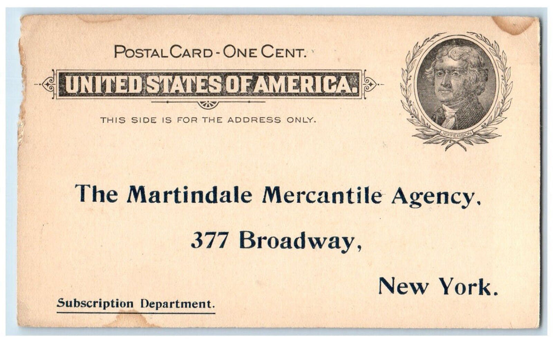 1898 Martindale Mercantile Agency Broadway New York NY Antique Postal Card