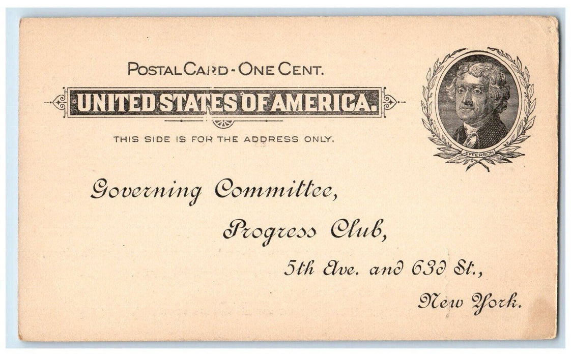 1898 Governing Committee Progress Club Reservation Letter NY City NY Postard