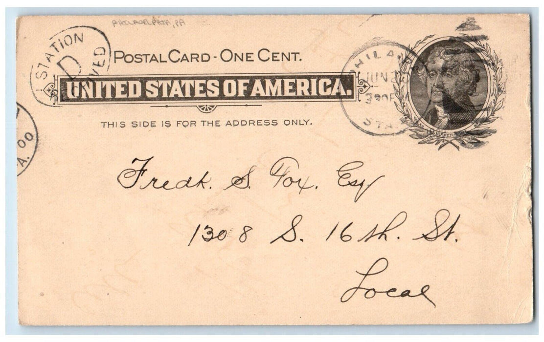 1900 Rich'D G. Lodge Real Estate Stamp Philadelphia PA Antique PMC Postal Card