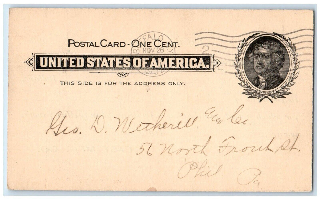 1902 Geo. D. Whetherill Buffalo New York NY Philadelphia PA Posted Postal Card