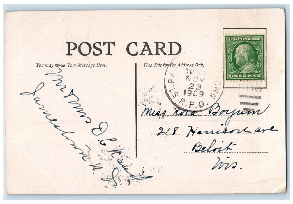 1909 Stork Delivered Baby Beloit Wisconsin WI RPO Posted Antique Postcard