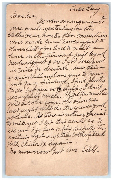 1899 Electric Car Routes Amesbury Massachusetts MA Antique PMC Postal Card