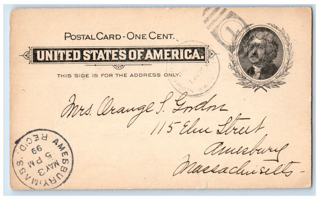 1899 Electric Car Routes Amesbury Massachusetts MA Antique PMC Postal Card