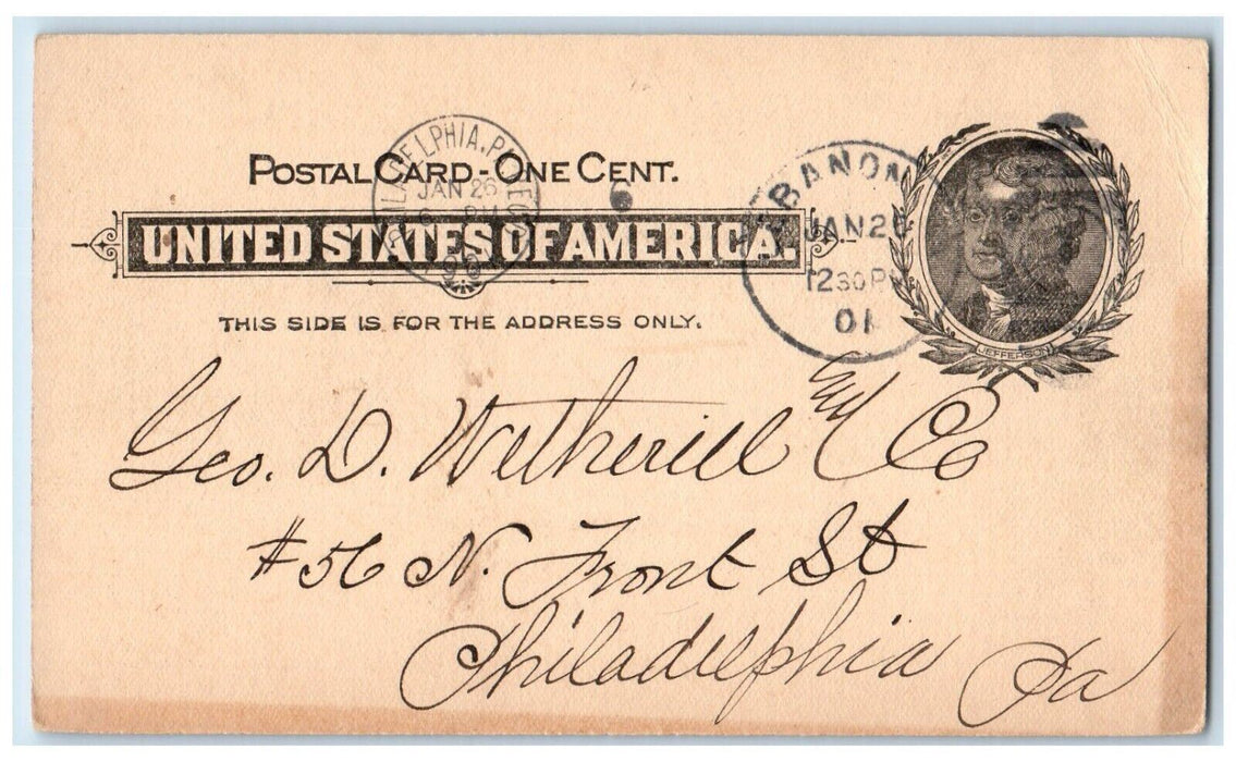 1901 2 Barrels Cabinet Glue Lebanon Philadelphia Pennsylvania PA Postal Card