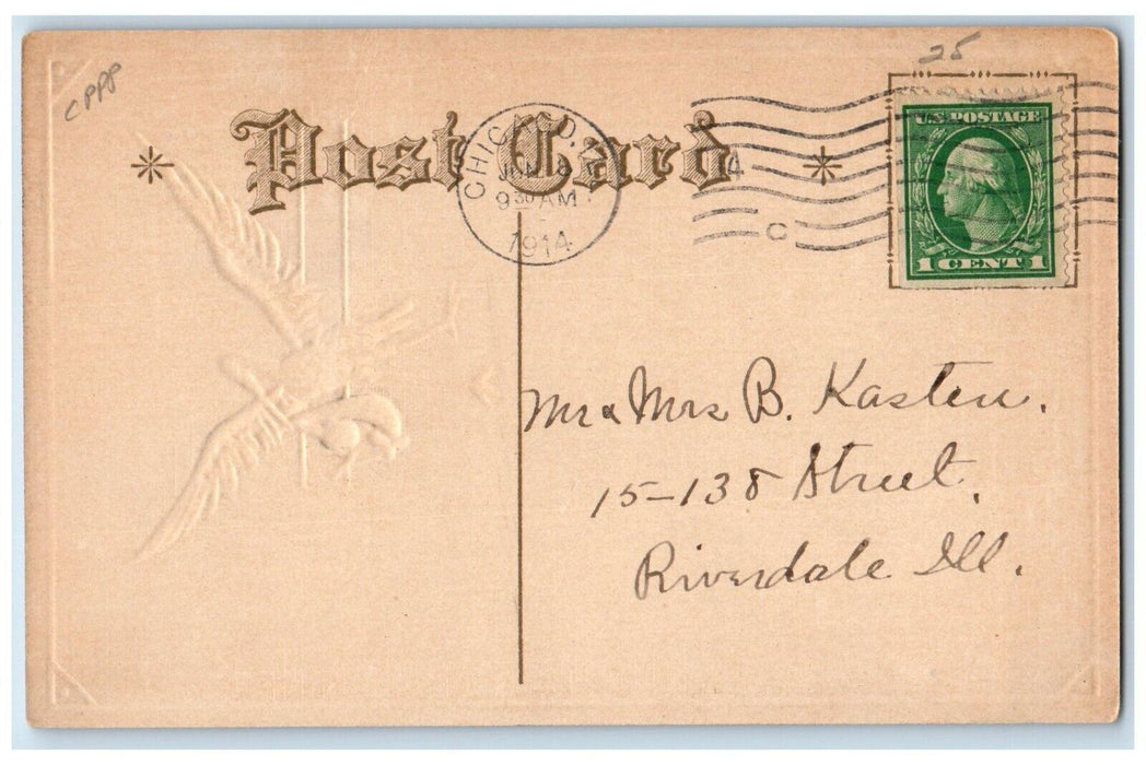1914 Stork Delivering Baby Embossed Nash Chicago Illinois IL Antique Postcard