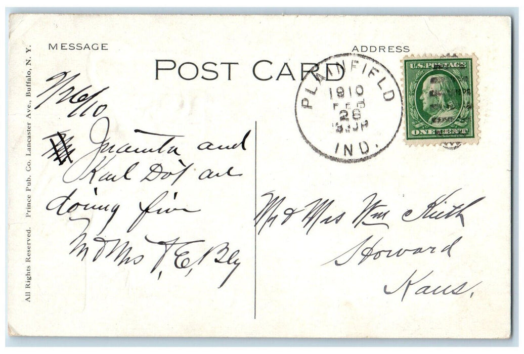 1910 Stork Delivering Baby In Basket Plainfield Indiana IN Antique Postcard