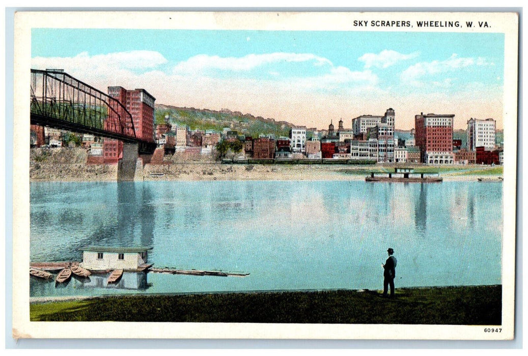 Sky Scrapers Bridge Mountain View Building Wheeling West Virginia WV Postcard