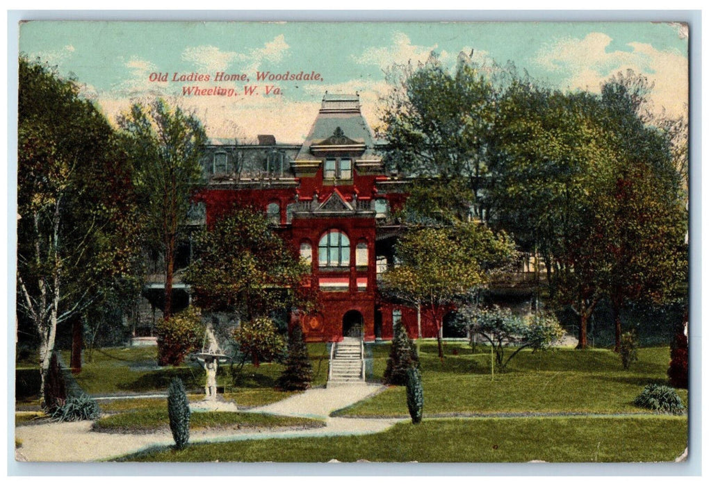 Old Ladies Home Woodsdale Garden Fountain Wheeling West Virginia WV Postcard