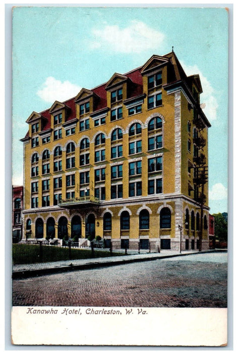 Kanawha Hotel Building Street View Charleston West Virginia WV Antique Postcard