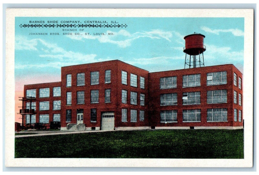 c1930's Barnes Shoe Company Building Water Tower Centralia Illinois IL Postcard