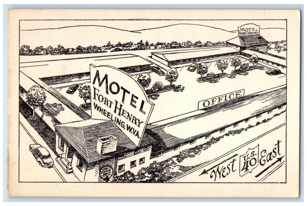 Motel Fort Henry Wheeling West Virginia WV Sketch Drawing Antique Postcard