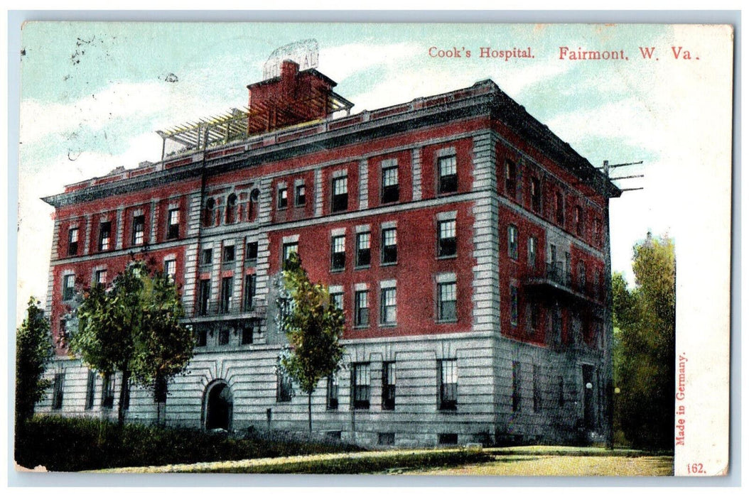 1907 Cook's Hospital Building Exterior View Fairmont West Virginia WV Postcard