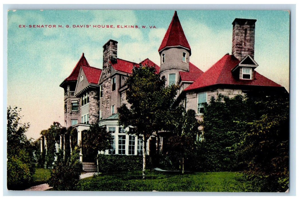 Ex-Senator H.G. Davis' House Garden Scene Elkins West Virginia WV Postcard