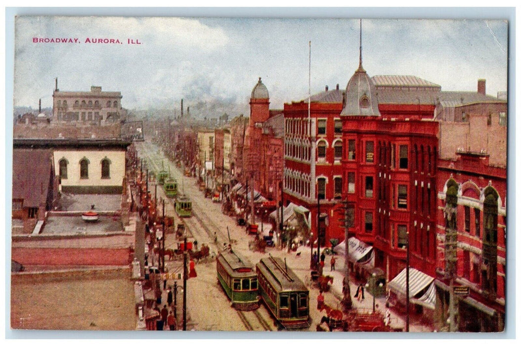 c1910s Broadway Stores Trolley Cars Aurora Illinois IL Unposted Antique Postcard
