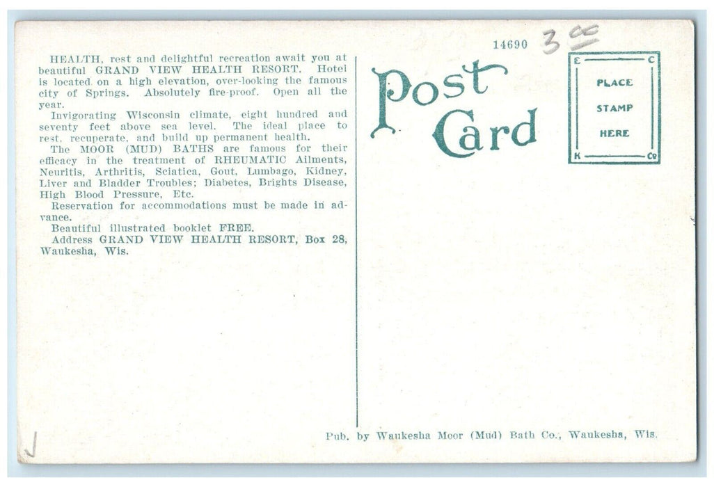 Main Building Waukesha Moor Mud Bath Co Waukesha Wisconsin WI Antique Postcard