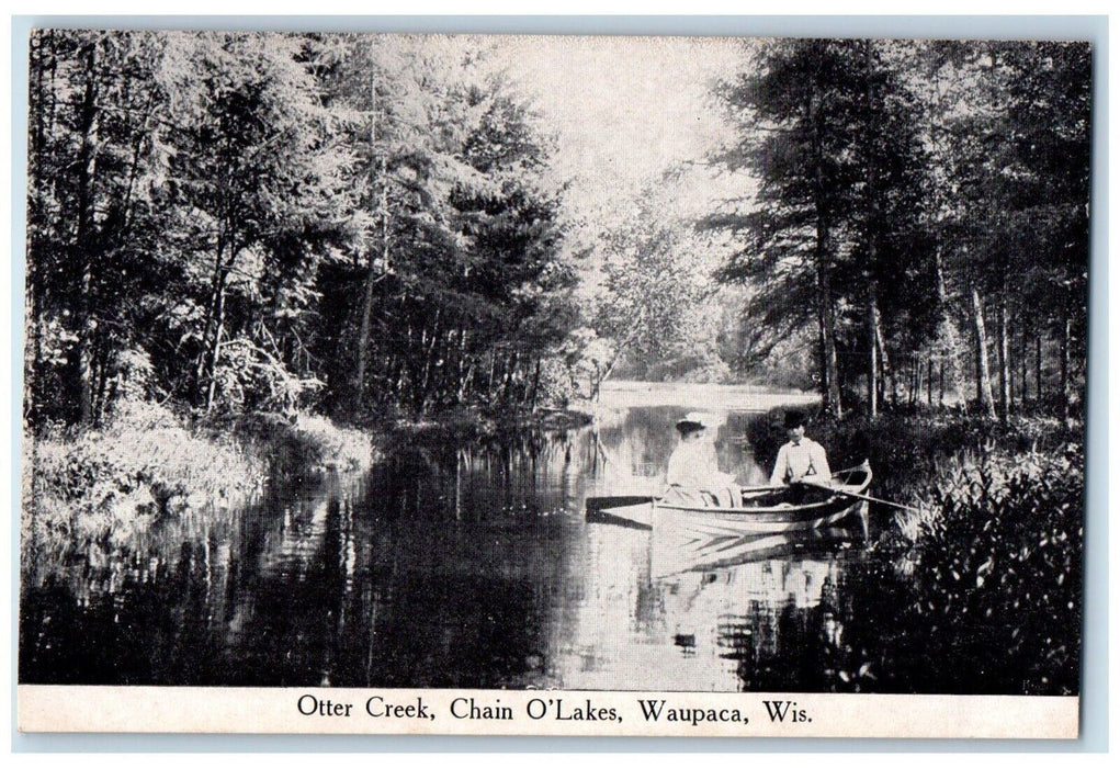 c1910's Otter Creek Chain O Lakes Canoeing Boat Waupaca Wisconsin WI Postcard
