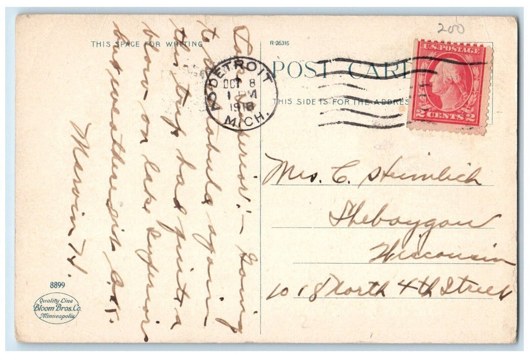 1918 GN Ore Docks Superior Wisconsin WI, Steamer Ship Detroit MI Postcard