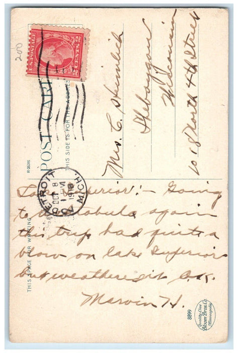 1918 GN Ore Docks Superior Wisconsin WI, Steamer Ship Detroit MI Postcard