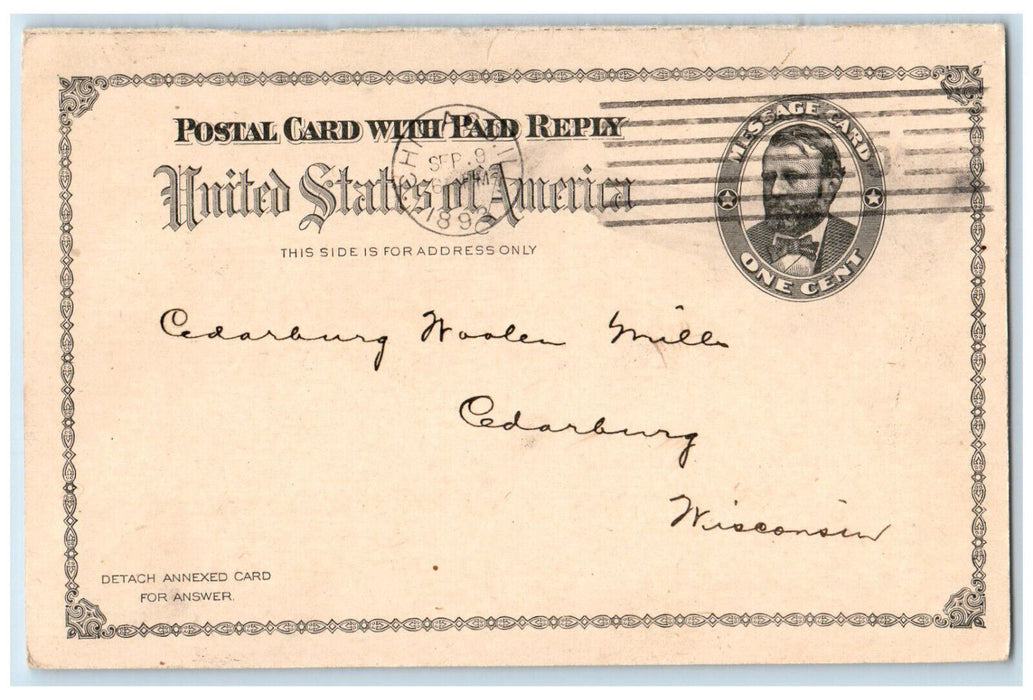 1893 Line of Graded Pulled Wools P.C. Porter Chicago IL Cedarburg WI Postal Card
