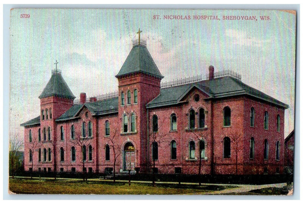 1909 St. Nicholas Hospital Building Sheboygan Wisconsin WI Antique Postcard