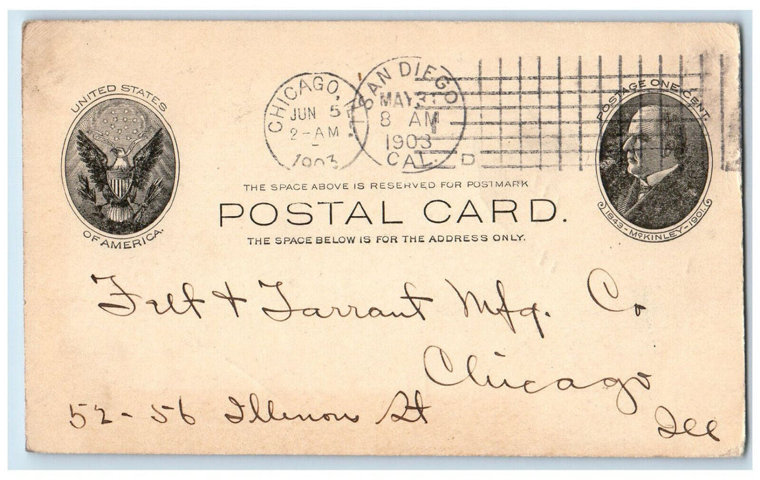 1903 Send Circular Falt & Farrant Mfg. Co. Chicago IL San Diego CA Postal Card