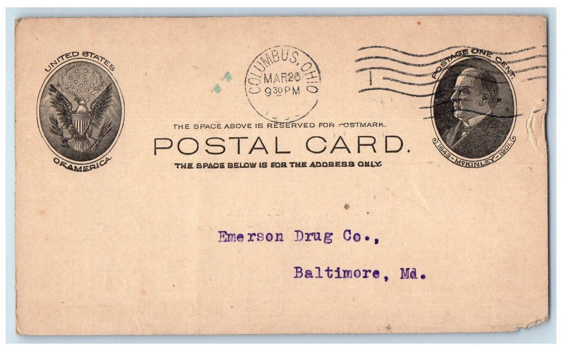 1908 Orr Brown Price Emerson Drug Co. Baltimore Maryland MD Postal Card