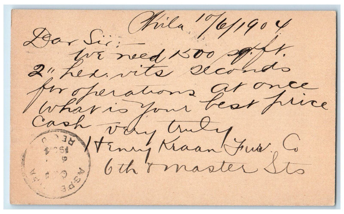 1904 Best Price The Penn Tile Works Adams PA Philadelphia PA Postal Card