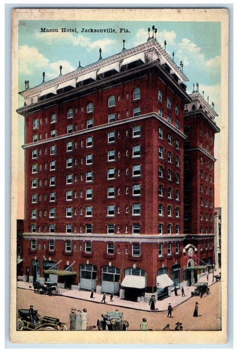 c1910's Mason Hotel Building Stores Cars Jacksonville Florida FL Postcard