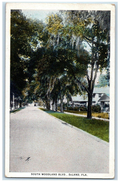 1925 South Woodland Blvd Car Houses And Trees De Land Florida FL Posted Postcard