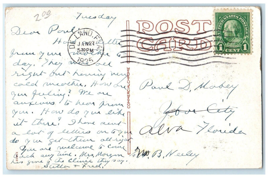 1925 South Woodland Blvd Car Houses And Trees De Land Florida FL Posted Postcard