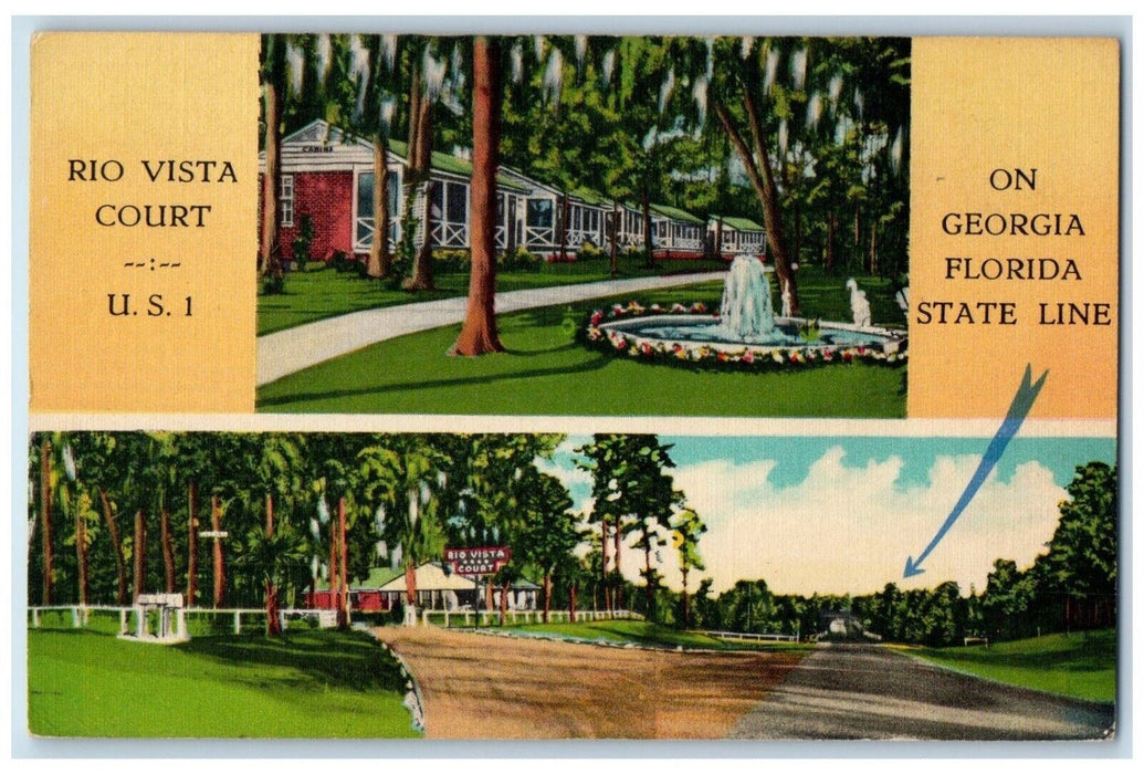 Rio Vista Court Georgia Florida State Line FL. Water Fountain Dual View Postcard