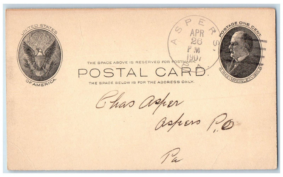 1907 Menallen Township Road Purposes Aspers PA Hartford CT Postal Card