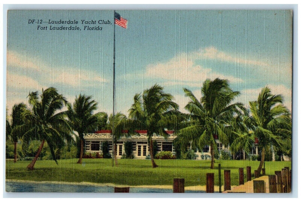 c1930's View Of Lauderdale Yacht Club Flag Fort Lauderdale Florida FL Postcard