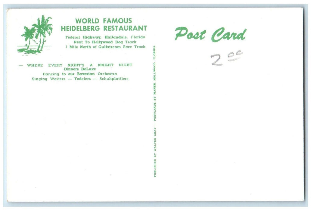 Famous Old Heidelberg Restaurant Federal Highway Hallandale Florida FL Postcard