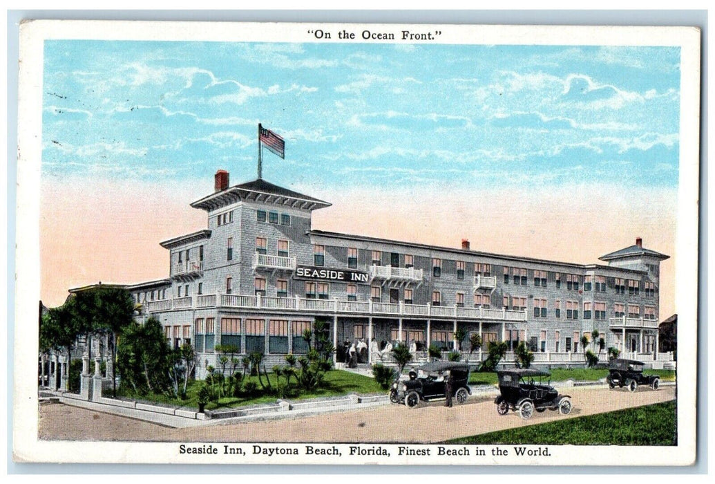 1927 Seaside Inn Daytona Beach Florida Finest Beach In The World Cars Postcard