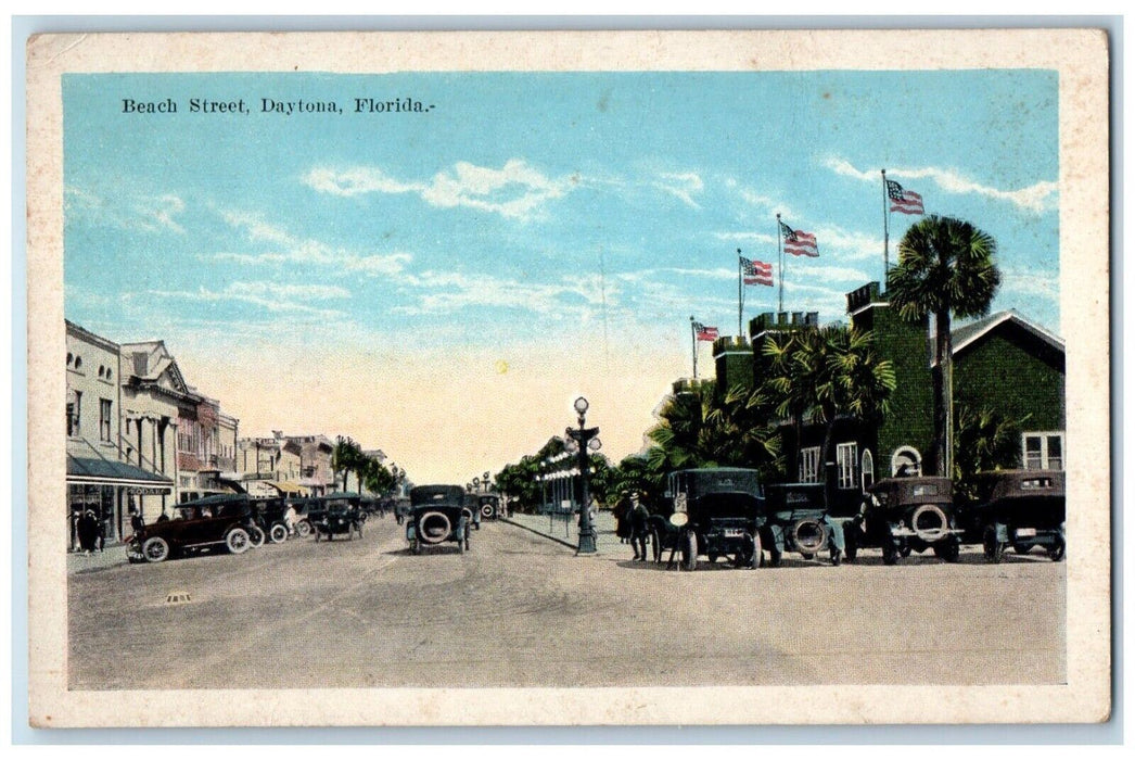 c1910's Beach Street Cars Flags Daytona Florida FL Unposted Antique Postcard