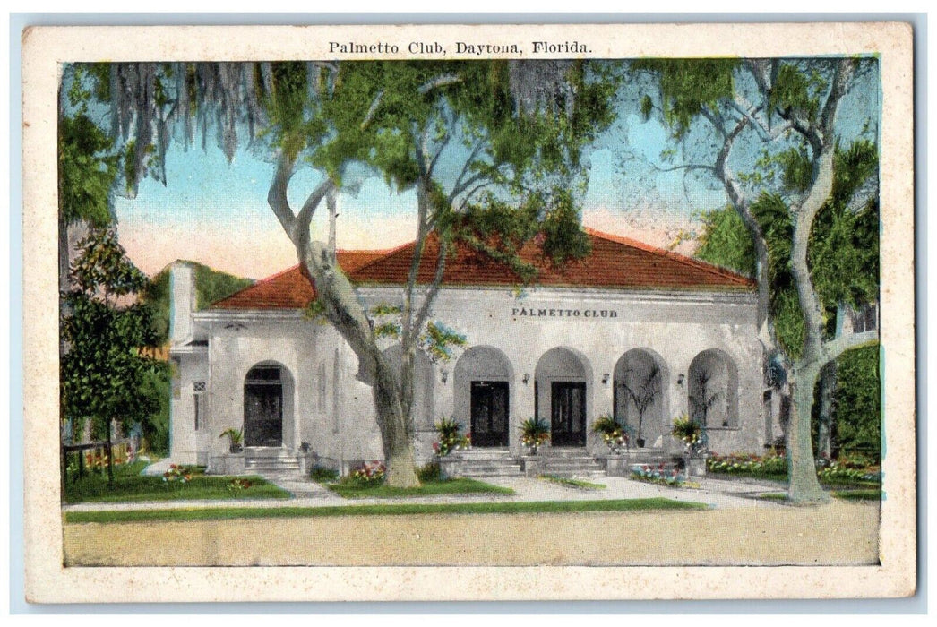 c1910's Palmetto Club Scene Street Flowers Daytona Florida FL Antique Postcard