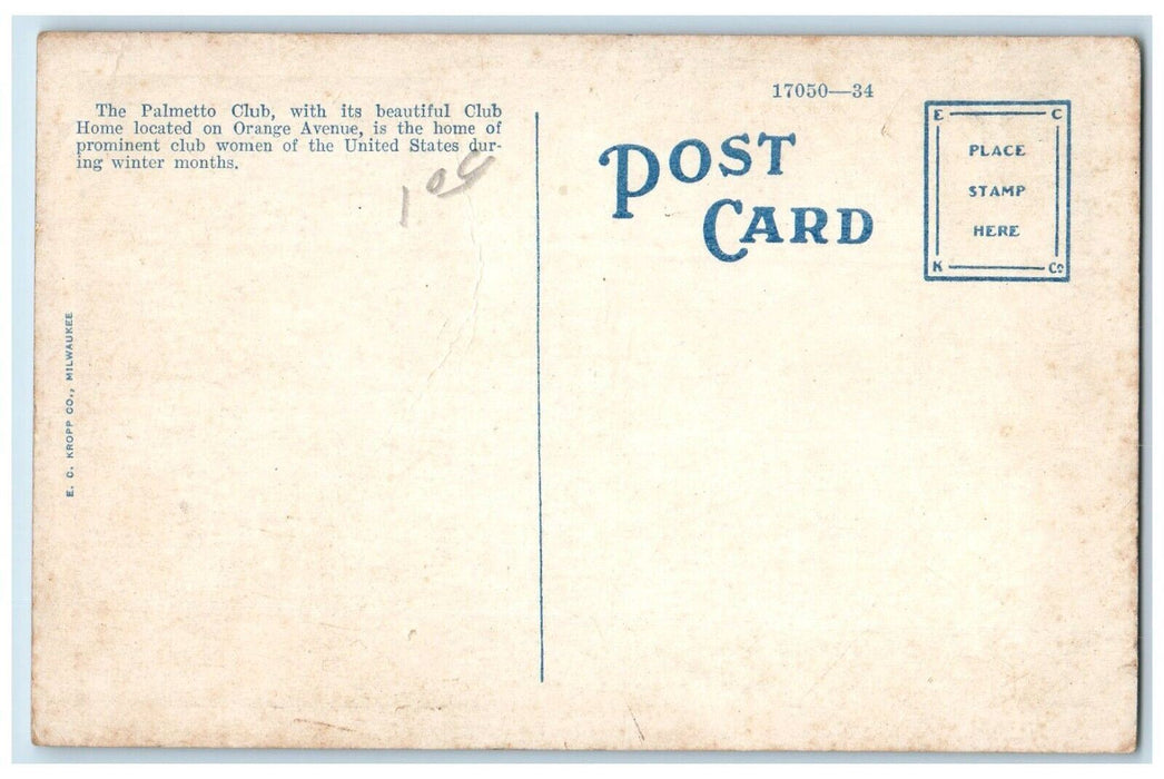 c1910's Palmetto Club Scene Street Flowers Daytona Florida FL Antique Postcard